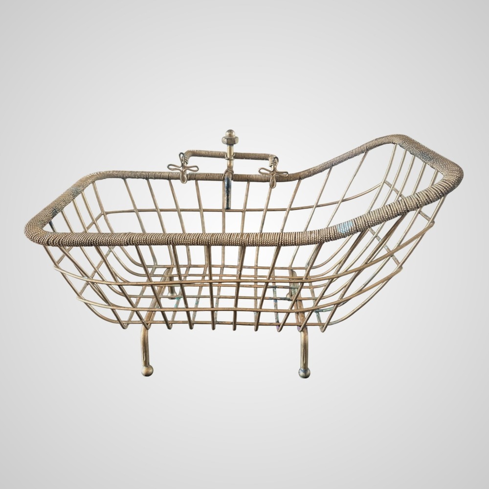 Vintage Wire Bathtub Basket Gold Brass Tone Soap Dish Vanity Bathroom Decor